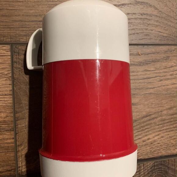 VINTAGE Thermos 10 Oz Red Food Jar with Spoon Hot Cold Travel Container Plastic - Picture 1 of 6